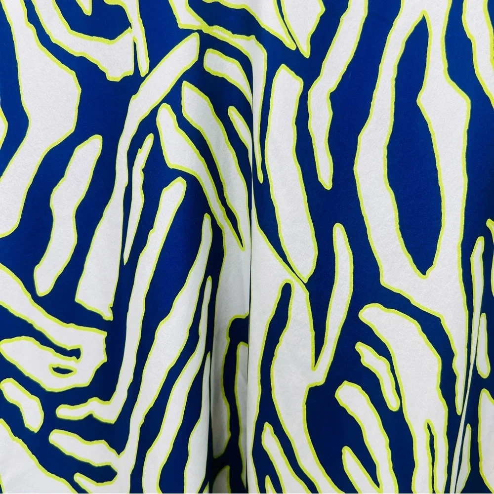 ALICE & TRIXIE Silk Neon Yellow Blue Short Sleeve Tunic Blouse Top Size … - Picture 4 of 11